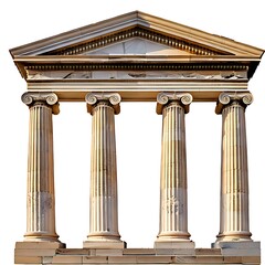 Obraz premium Four Corinthian columns in a classical Greek architectural design against a white backdrop