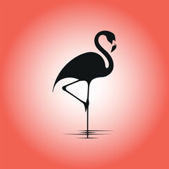 Black flamingo silhouette. White vector background. Minimalism.	
