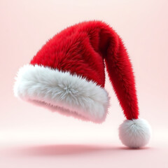 Fluffy red santa hat with white fur trim and pompom