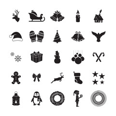 A festive bundle of 30 Christmas silhouettes featuring Santa, reindeer, snowman, trees, ornaments, winter animals and holiday icons. Perfect for crafts, prints, decorations and creative projects.