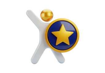 A 3D icon of a high achiever icon with a scoring icon, representing a successful person and a score, with a star for a top score.