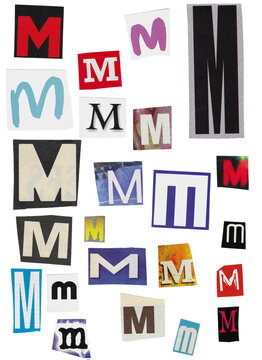 Vector Letter M Cut Out Magazine Newspaper Real Vintage Media