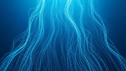 Abstract Blue Light Lines Flowing Upwards on a Dark Background, Representing a Digital Data Stream Concept or Technological Energy Movement for Innovation