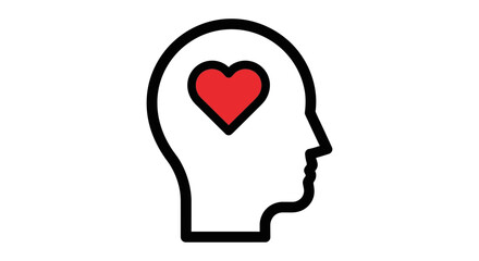 empathy and emotional intelligence icon showing red heart inside human head outline on white background symbol for mental health awareness