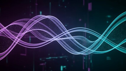 Abstract representation of sound waves or digital data flow against a dark background