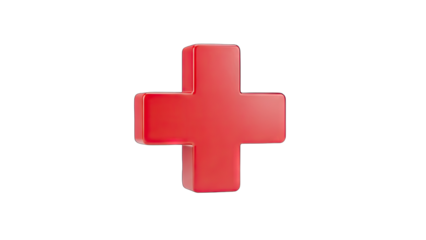 Red Three Dimensional Plus Sign Symbol Centered On A Transparent Background With Subtle Lighting Effects
