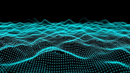 Abstract glowing blue digital wave pattern representing data flow and technology