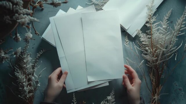 Video A person holds a stack of papers on a table, ready for review or filing