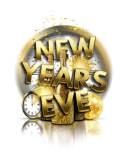 New Year&rsquo;s Eve Party Design, Transparent PNG with Clock, Sparklers, Gold Disco Ball, Champagne & Confetti, 3D Text