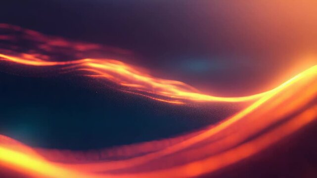 Abstract digital wave of glowing orange particles creating sinuous lines and dynamic light trails, representing energy, technology, and futuristic concepts in a vibrant cyber environment