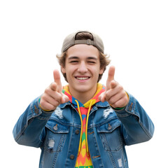 young man showing thumbs up sign