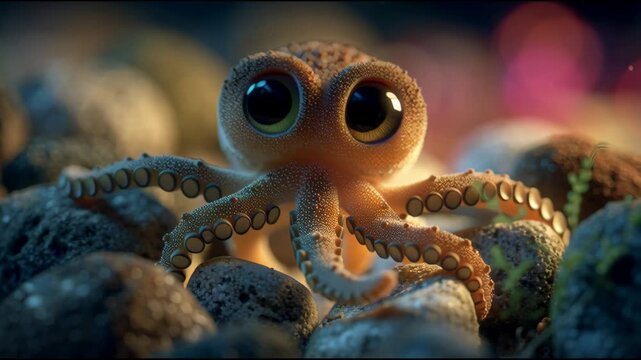 Dragon lizard reptile in the water and night, octopus seafood crustacean on a black isolated background, nature wildlife macro closeup