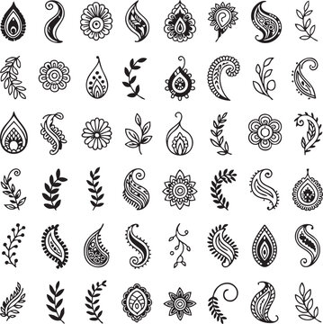 Black and white floral and paisley patterns collection 1