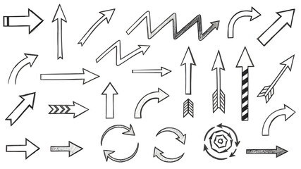 Hand drawn black arrow icon set with sketch style direction symbols for web and business design
