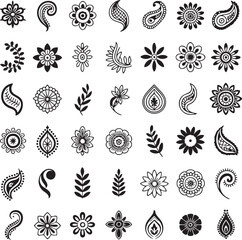 Collection of black and white floral and paisley patterns
