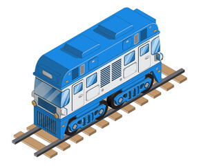 Locomotive. Isometric. Isolated on white background. Side view. Vector illustration.