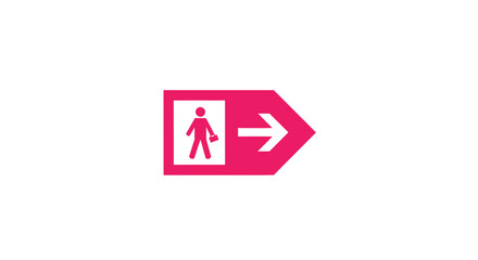 Obraz premium Pink sign with right arrow, icon of person holding bag, on white