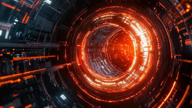 Glowing futuristic tunnel of streaming digital data and light, symbolizing high speed ai, quantum computing and global network connections in a dynamic, high tech cyberspace scene