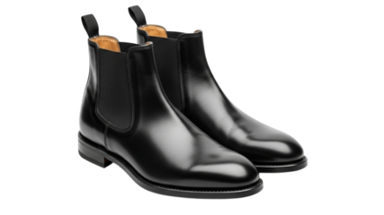 Isolated black rubber and leather boots for men and women's winter fashion footwear