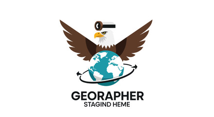 Eagle wearing goggles holds globe with flight path