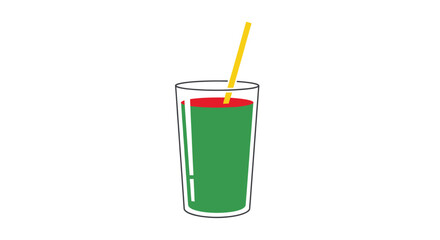 A glass containing a green liquid with red layer and yellow straw