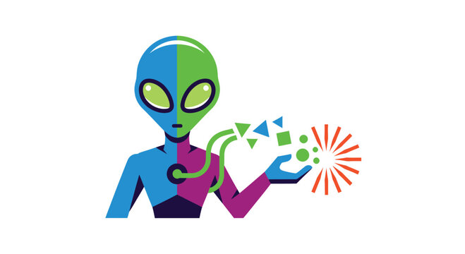 Colorful alien with glowing shapes