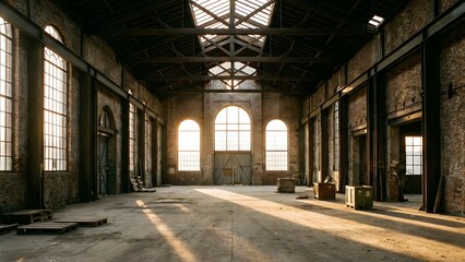 Spacious Industrial Warehouse with Large Windows and High Ceilings.