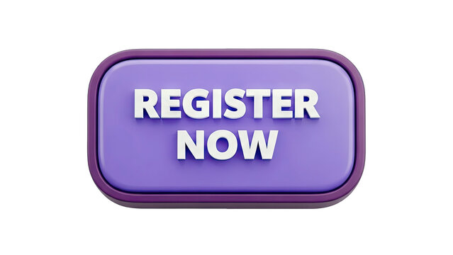Register Now Button: Purple 3D Icon on White Background