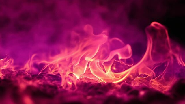Purple and pink fire flames burn intensely, creating a vibrant abstract pattern with dynamic heat and energy, ideal for powerful backgrounds or magical concepts