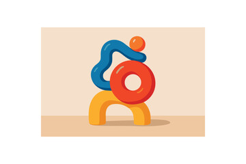 Fototapeta premium Flat vector illustration of colorful sculptural ceramic abstract shape as shelf decor vivid accents rounded form