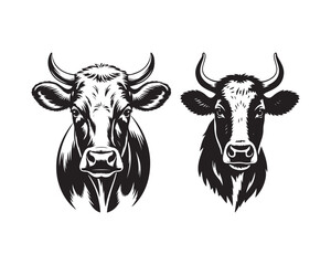 cow head silhouette, dairy cow silhouette, cow face vector design illustration set collection, cow head silhouette, cow face silhouette, cow head vector, cow face vector, cattle head silhouette, 