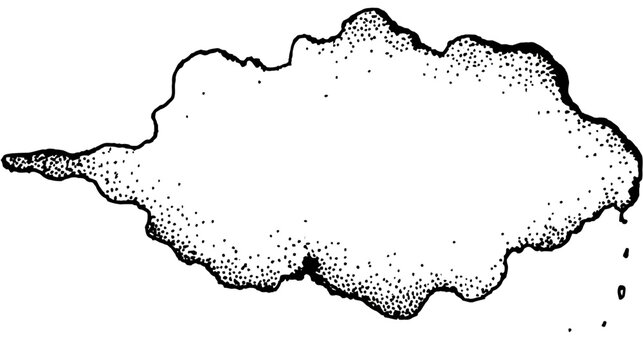 Hand drawn black and white smoke puff or cloud illustration. Textured vapor design element on isolated background.