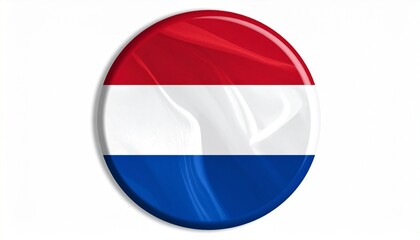 Fototapeta premium Glossy Oval Button Badge with the Flag of the Netherlands (Red, White, and Blue) Isolated on White