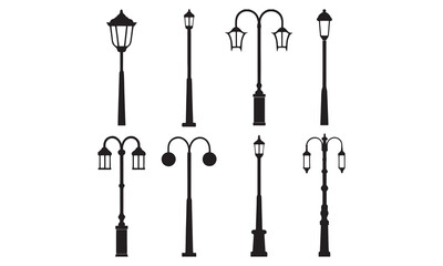 Vintage Street Lamp Silhouettes – Classic Outdoor Lamp Post Illustrations & Vector Designs