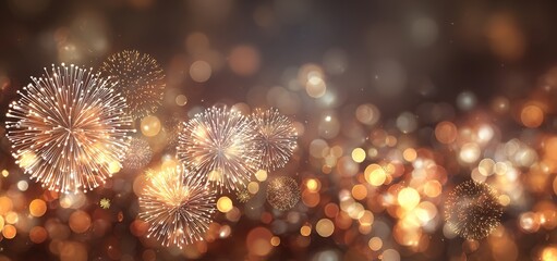 Golden Fireworks with Bokeh, Ideal for upscale holiday marketing, elegant event visuals, festive decor designs, and premium celebration-themed materials.