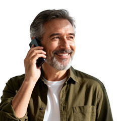 스마트폰통화후만족스러운표정의중년남성