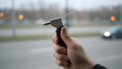 Person Holding a Handheld Sprayer on Roadside.