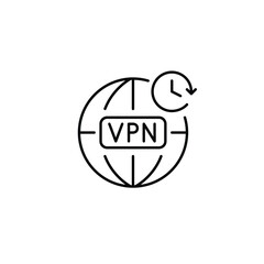 VPN symbol, earth and clock. Data encryption, anonymous browsing. Pixel perfect, editable stroke vector icon