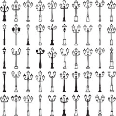 Collection of black and white street lamp post