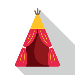 Traditional teepee structure with a red and yellow design and long shadow © anatolir