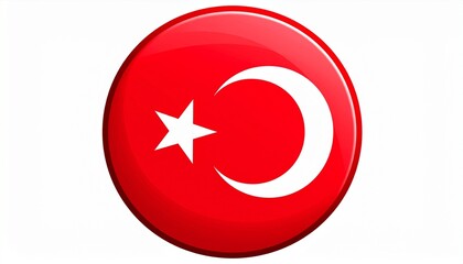 Obraz premium Glossy Round Button Badge with the Flag of Turkey (Red with White Crescent and Star) Isolated on White