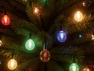 Vibrant Christmas Tree with Colorful Lights and Ornaments for Festive Holiday Cheer