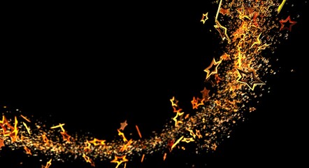 Abstract design of golden stars bursting across a black backdrop, perfect for festive events, New Year, or celebratory visua