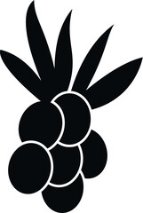 Sea buckthorn berries and leaves black and white simple icon vector
