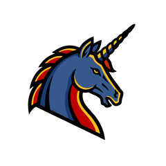 Heraldic Unicorn Head Logo, Medieval Inspired, Bold Linework, Flat Vector Illustration