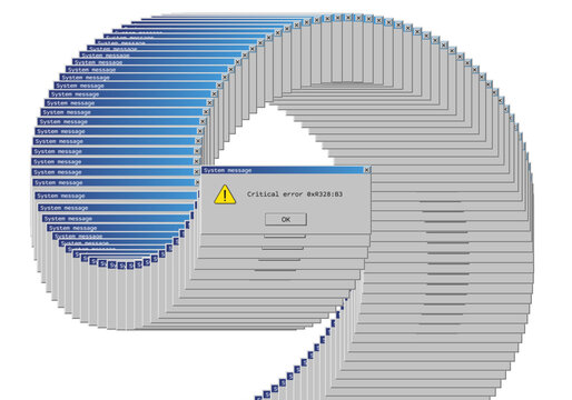 Operating system critical error warning. Retro user interface window with system failure. Software tech crash or bug report concept. Vector illustration for digital UI themes.