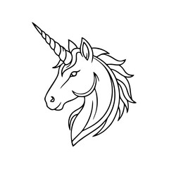 Luxury Unicorn Head Logo, Minimal Line Art, Refined Horn Detail, Vector Illustration