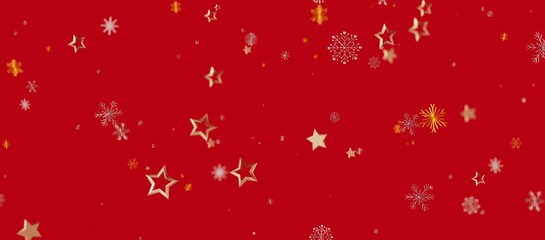 Christmas background features gold stars and snowflakes on a vibrant red background. Perfect for holiday greetings and festi © vegefox.com