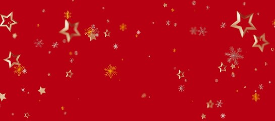 Christmas holiday background with gold stars, and snowflakes on red. Perfect for greetings, invitations, or winter celebrati © vegefox.com