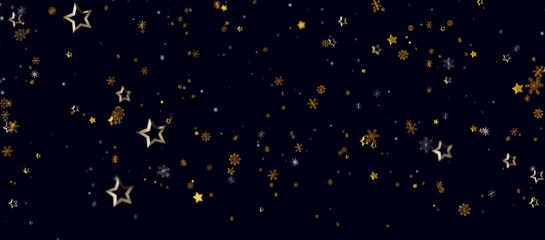 Festive dark background featuring golden stars and snowflakes, perfect for holiday greetings and celebrations. © vegefox.com